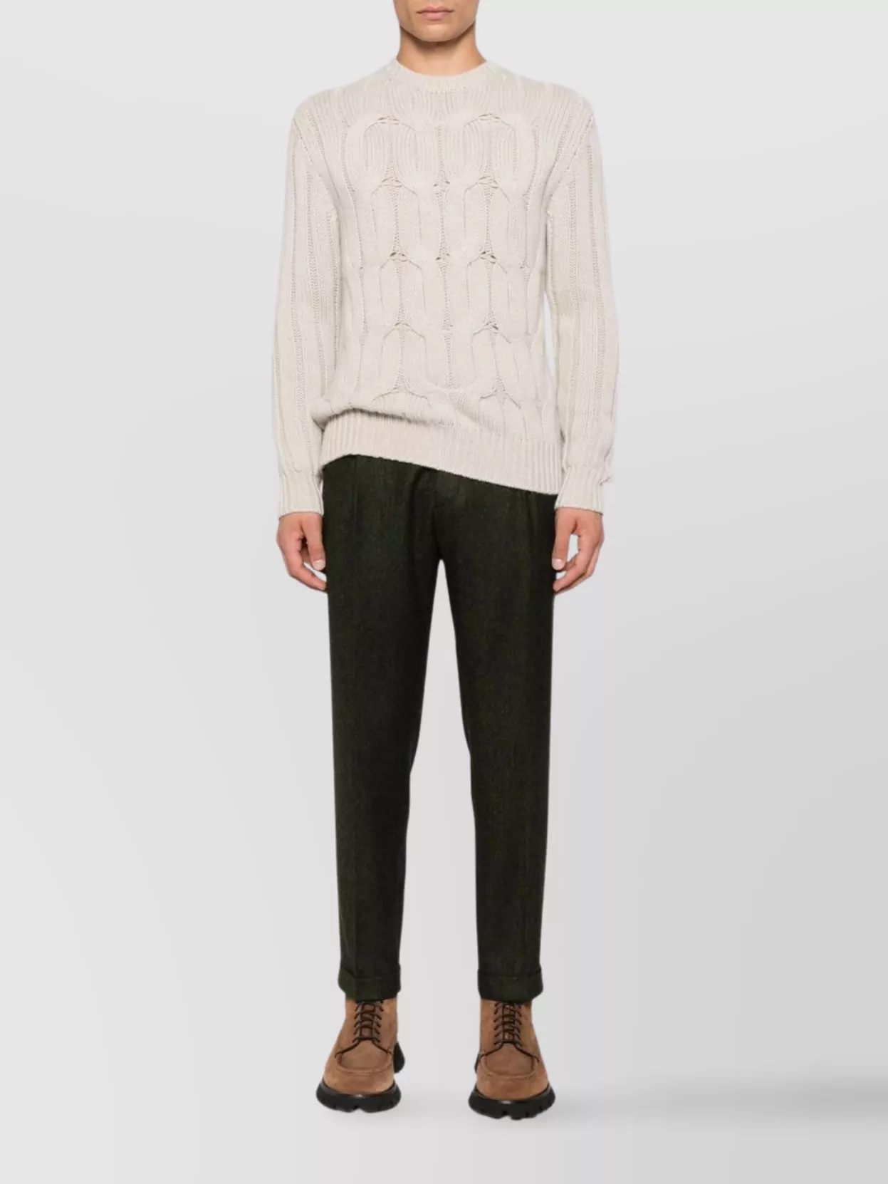 Drumohr Textured Cable Knit Cashmere Sweater In Neutral