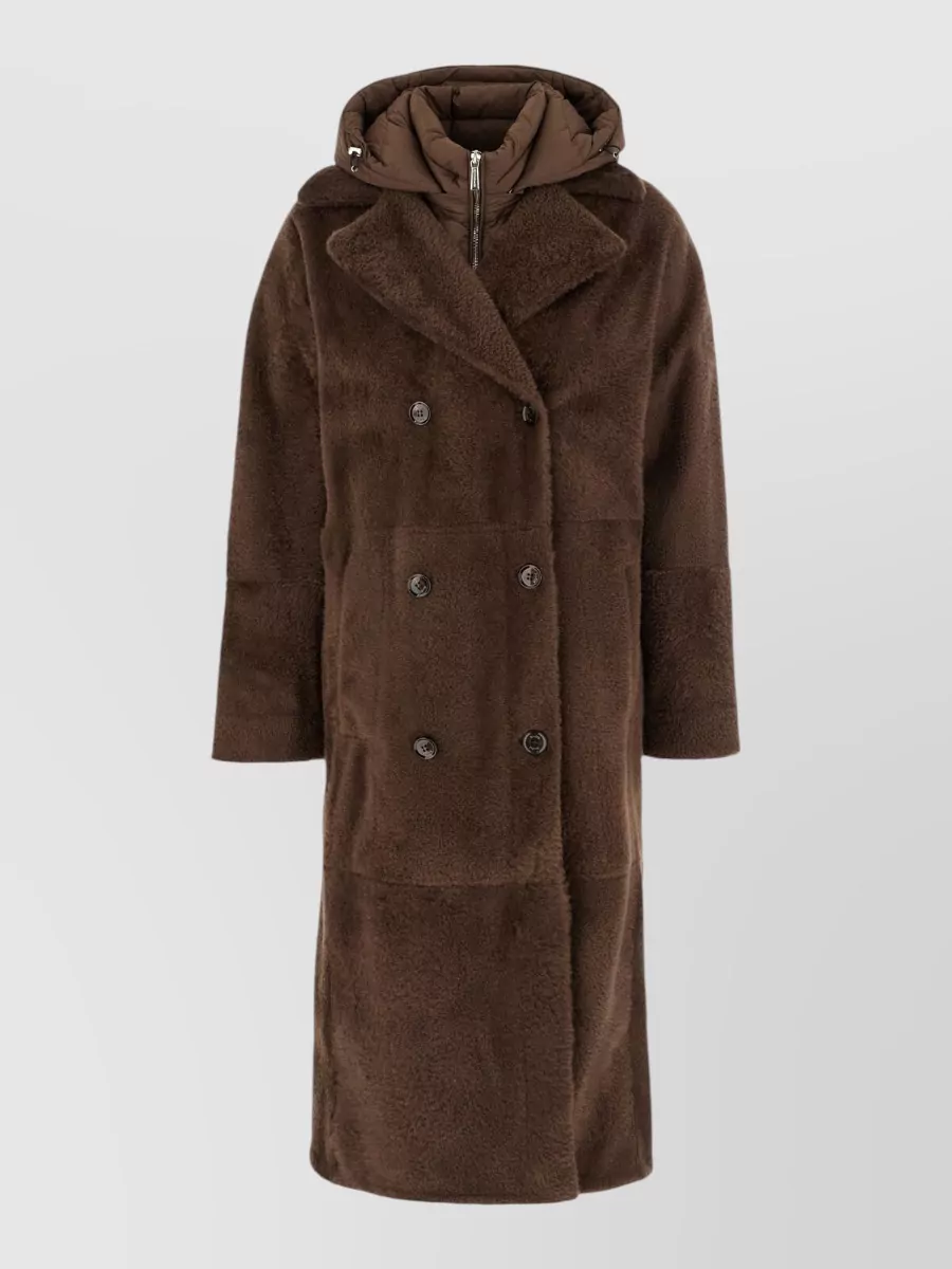 Moorer Hooded Double Breasted Down Jacket Oversized In Brown