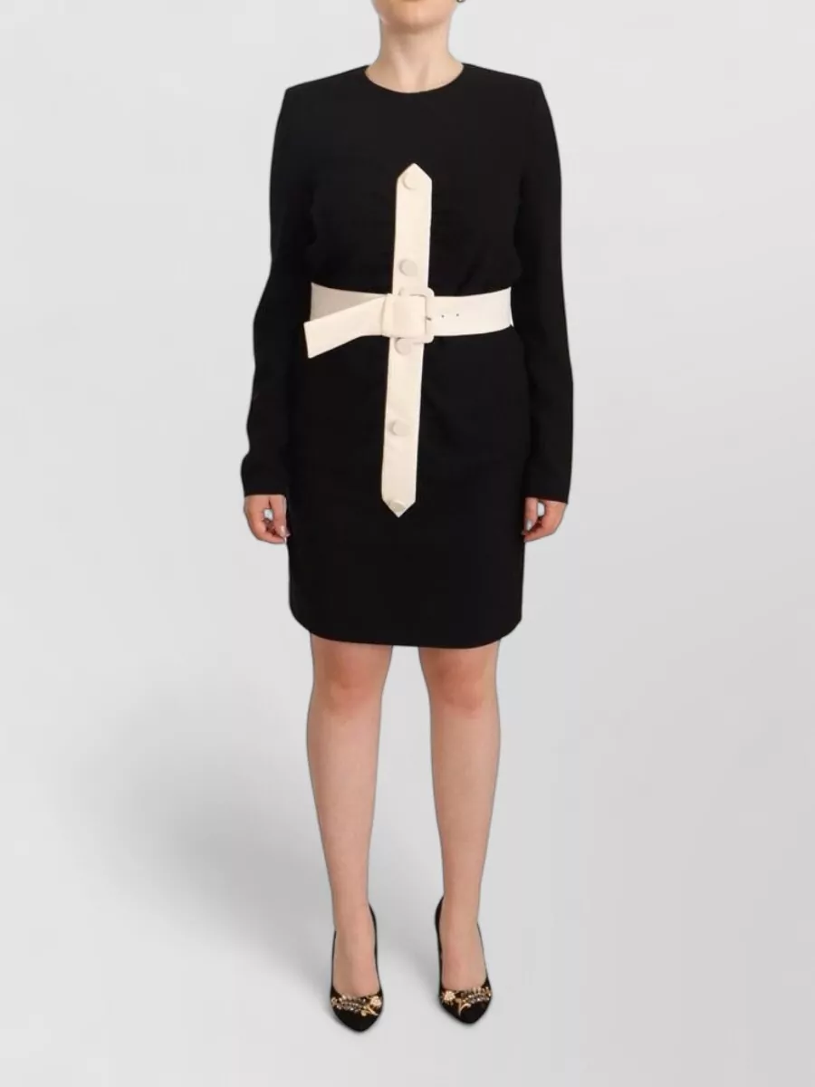 Givenchy wool long-sleeve belted mini sheath dress