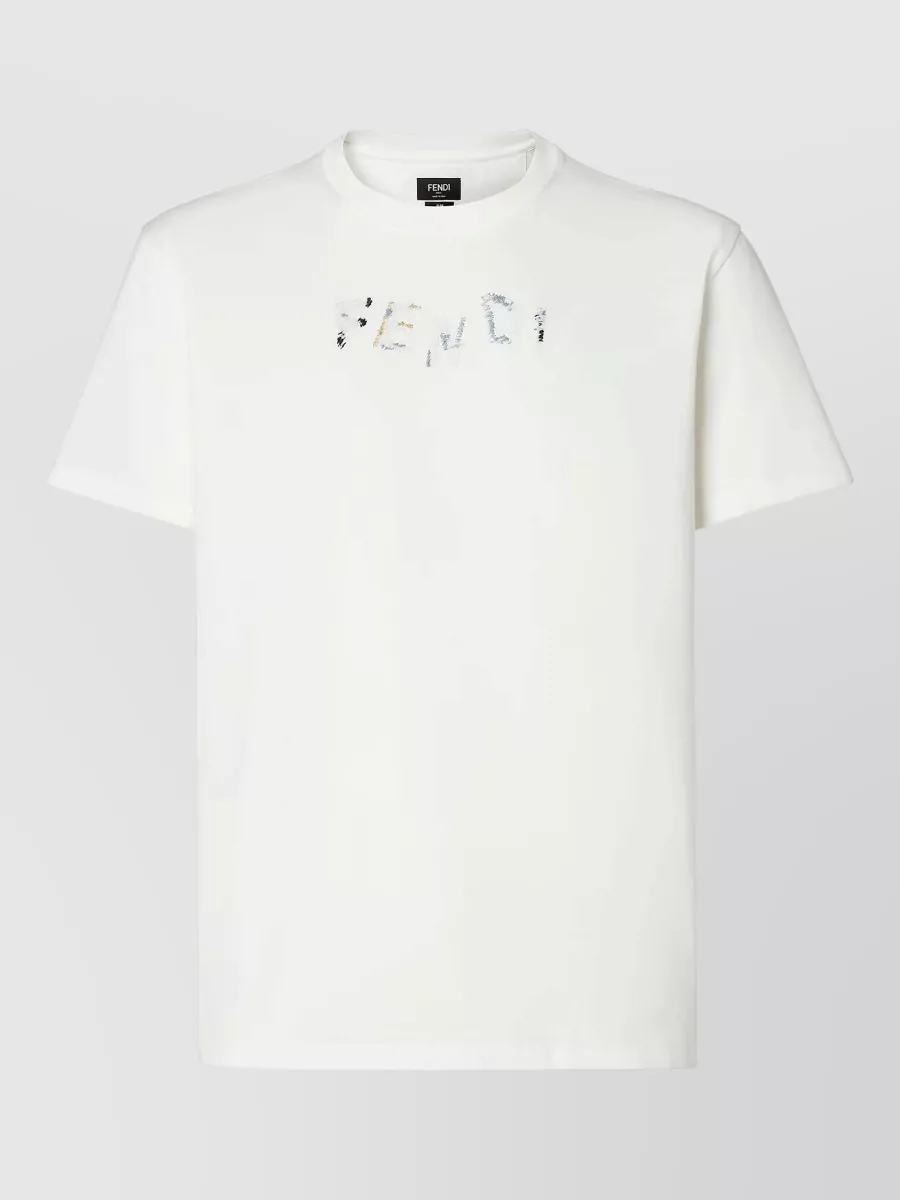 Fendi logo embroidery cotton crew neck short sleeve t-shirt