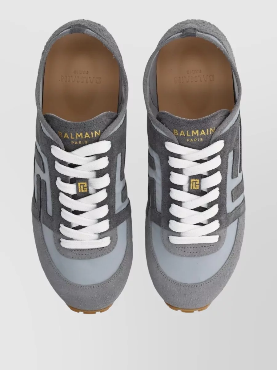 Balmain Low Top Sneakers Round Toe Suede Panels