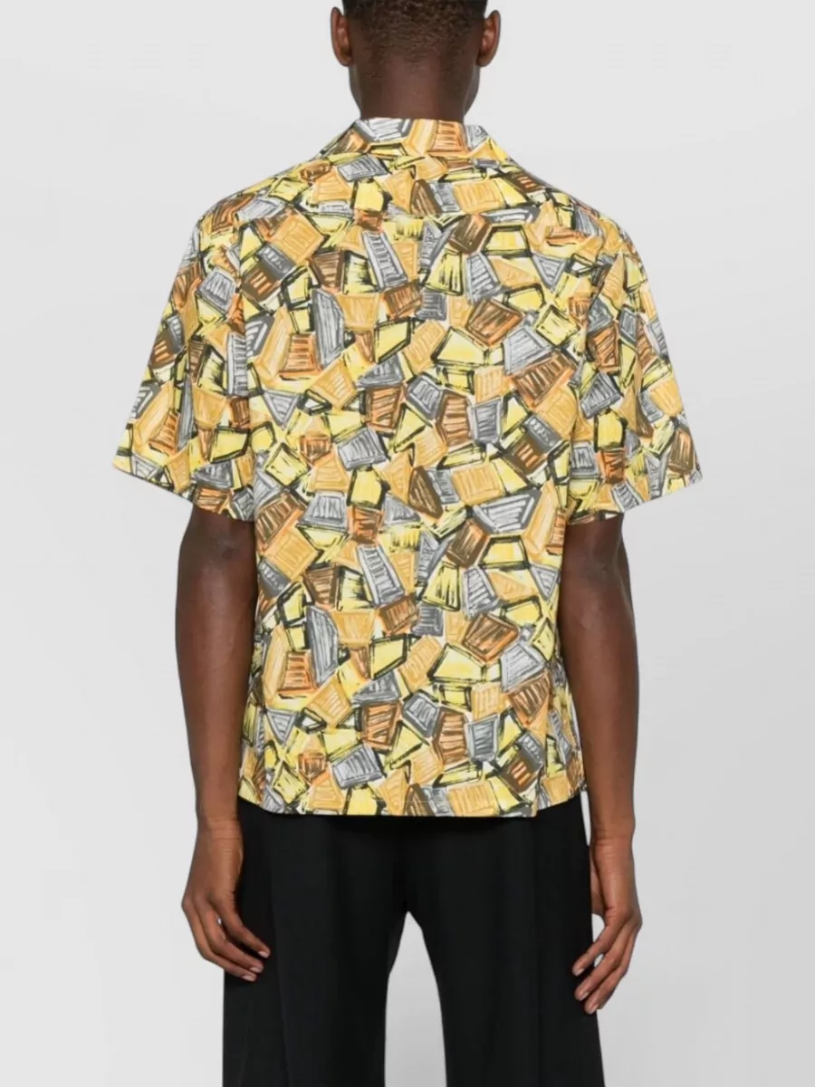 Prada Cuban Collar Shirt Geometric Pattern Detail