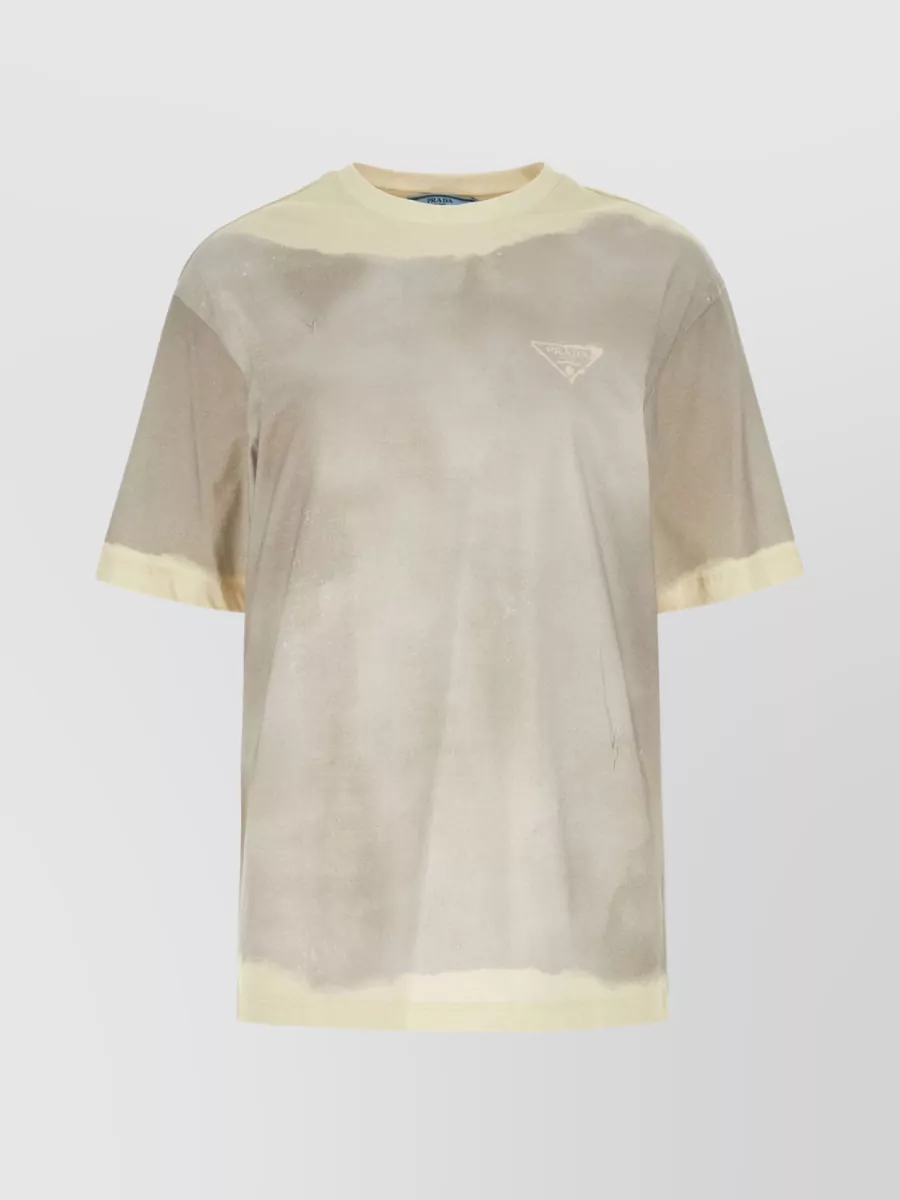 Shop Prada Back Slit Short Sleeve Cotton T-shirt In Cream
