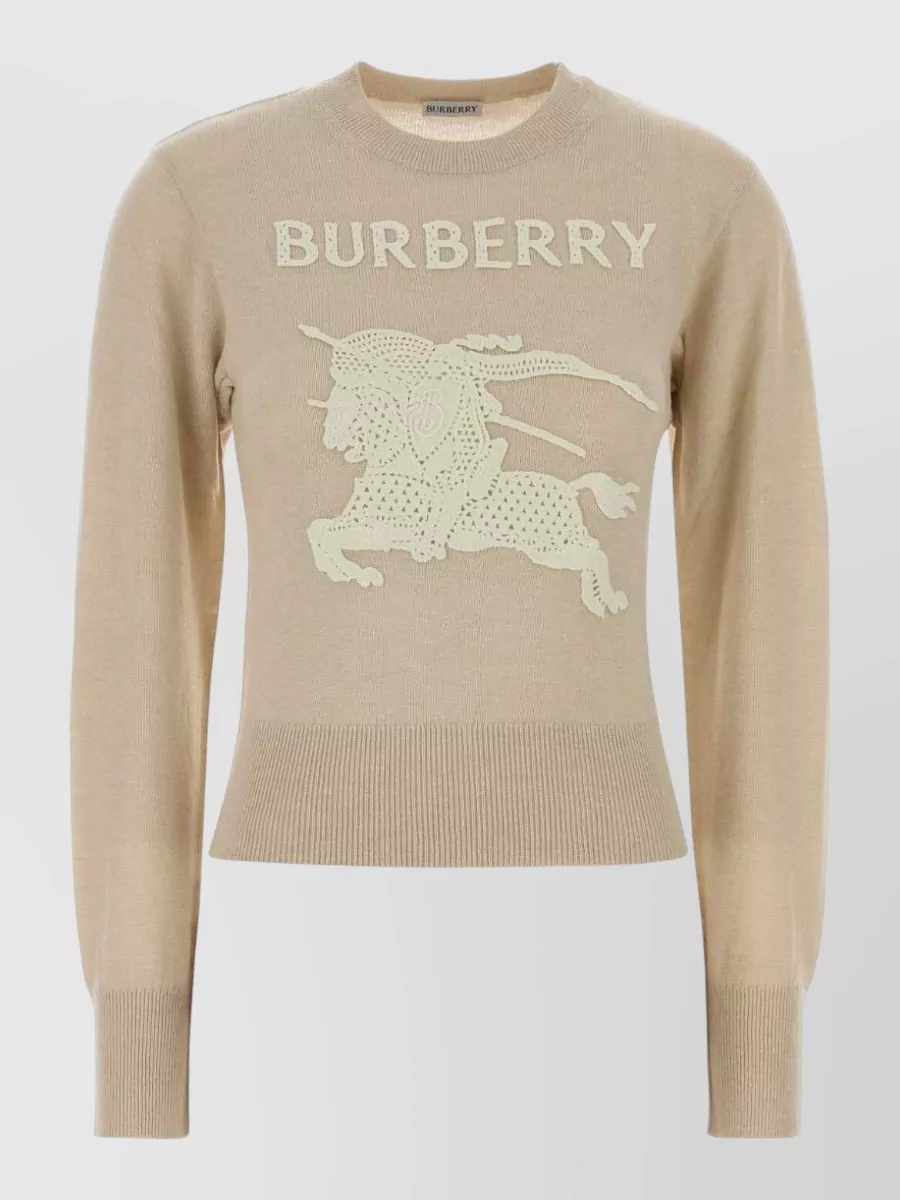 Burberry wool cotton embroidered crew neck long sleeve sweater