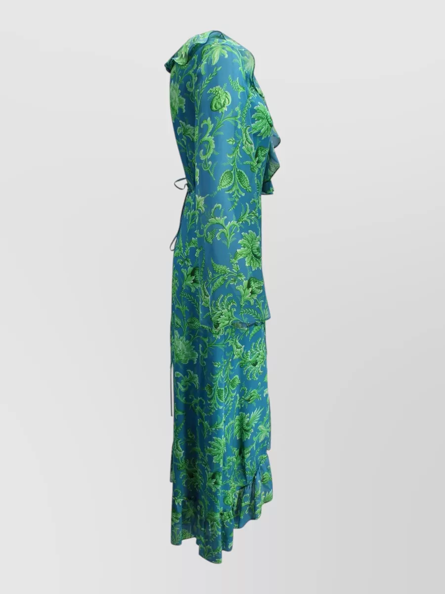 Etro Silk floral-print ruffled v-neck long-sleeve wrap maxi dress