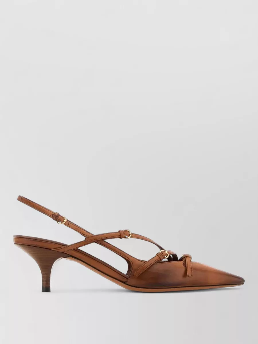 Miu Miu Leather Pumps Pointed Toe Kitten Heel Slingback In Brown