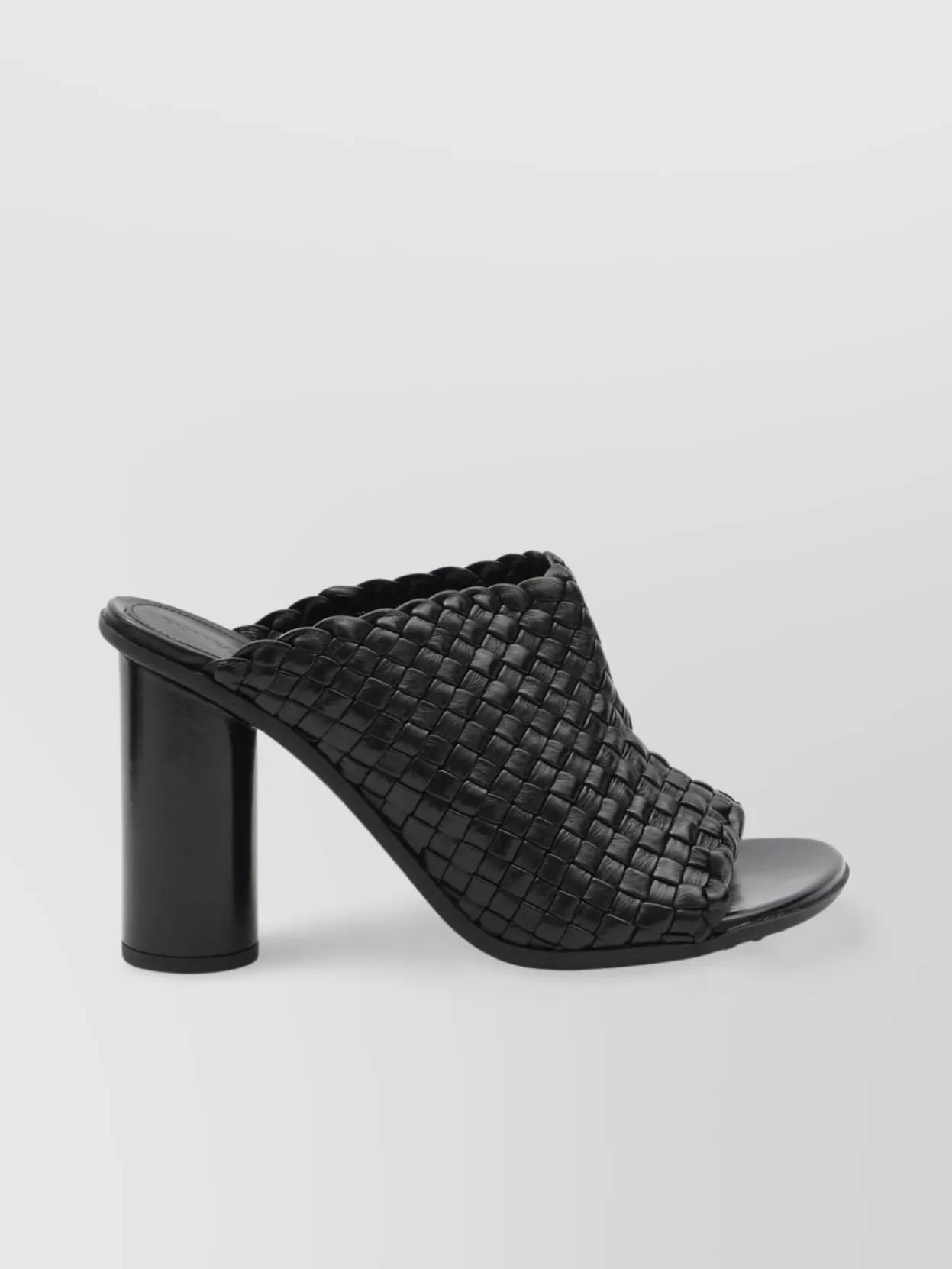 Bottega Veneta Intreccio Pattern Leather Sandals With Cylinder Heel In Gray