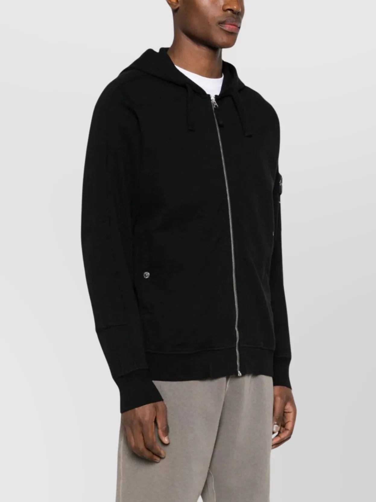 Stone Island Ribbed Hooded Track Top With Overstitched Seams