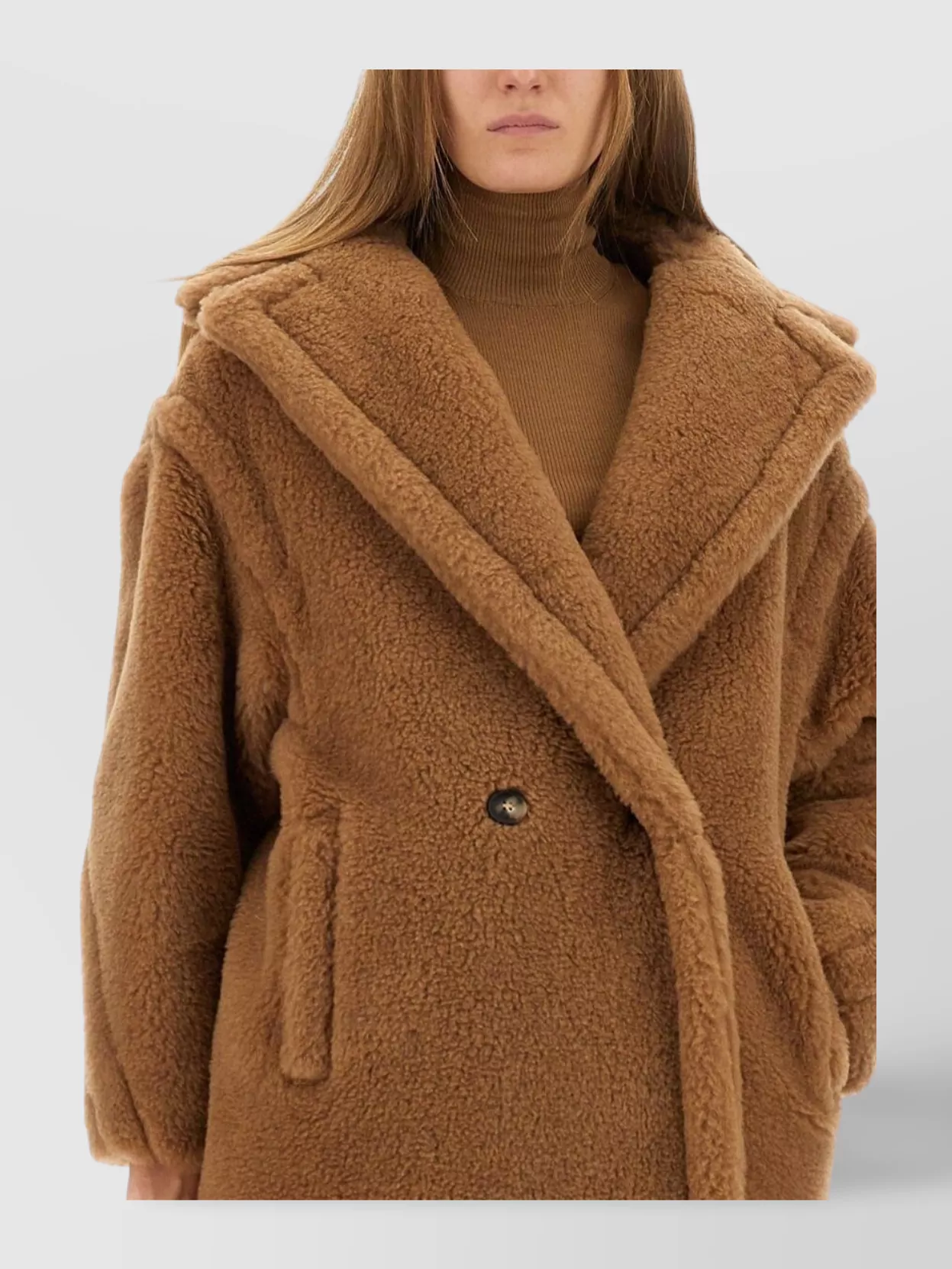 Max Mara Long Hooded Teddy Coat Side Pockets
