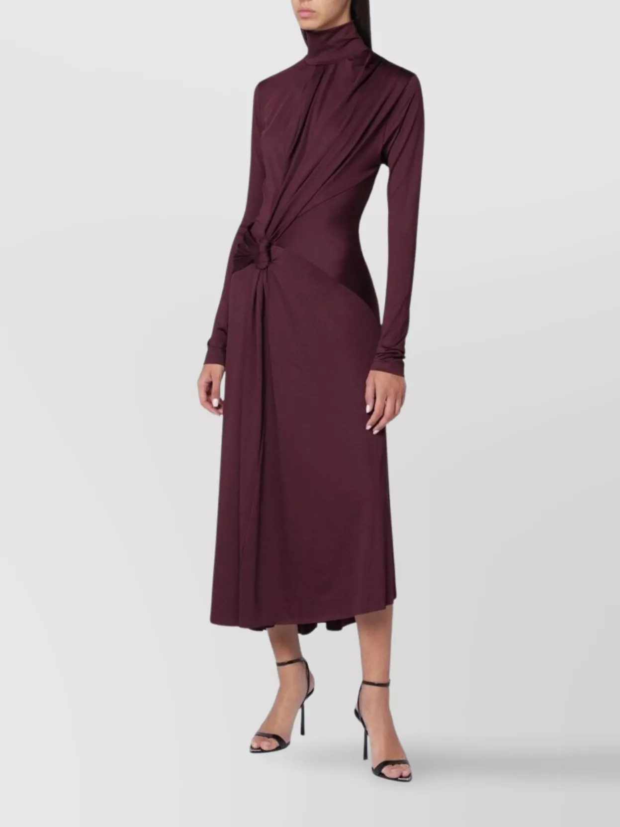 Victoria Beckham Midi Dress With Knotted Detail And Long Sleeves In Burgundy