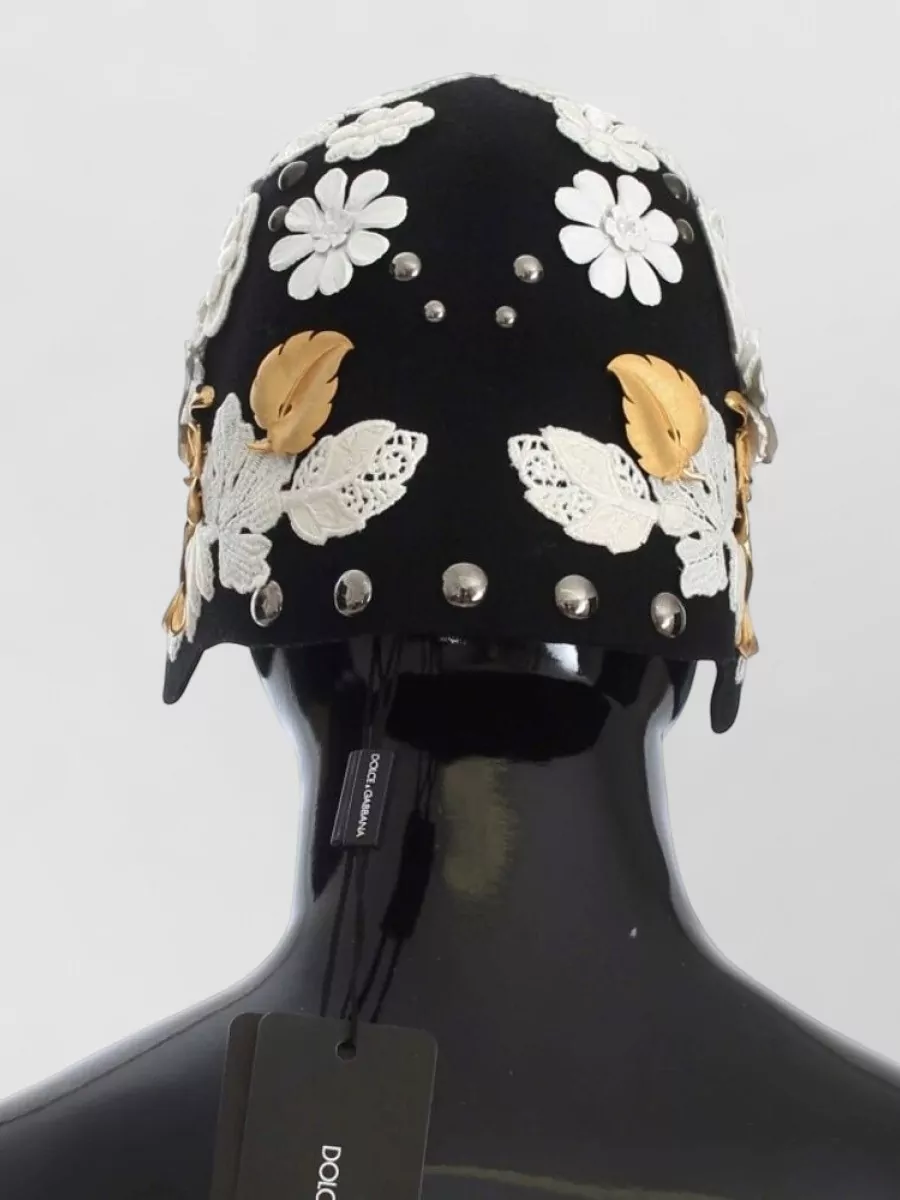 Dolce&Gabbana Wool Floral-Embroidered Studded Hat