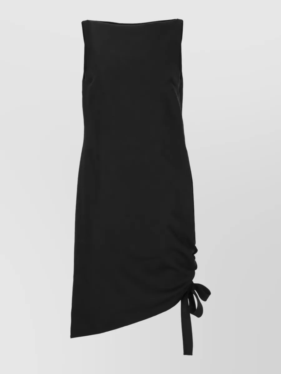 Carolina Herrera virgin wool sleeveless straight neck draped mini dress