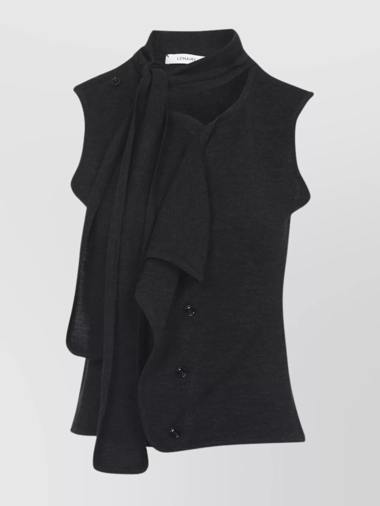 Lemaire Anthracite Grey Wool Asymmetrical Sleeveless Cardigan In Black