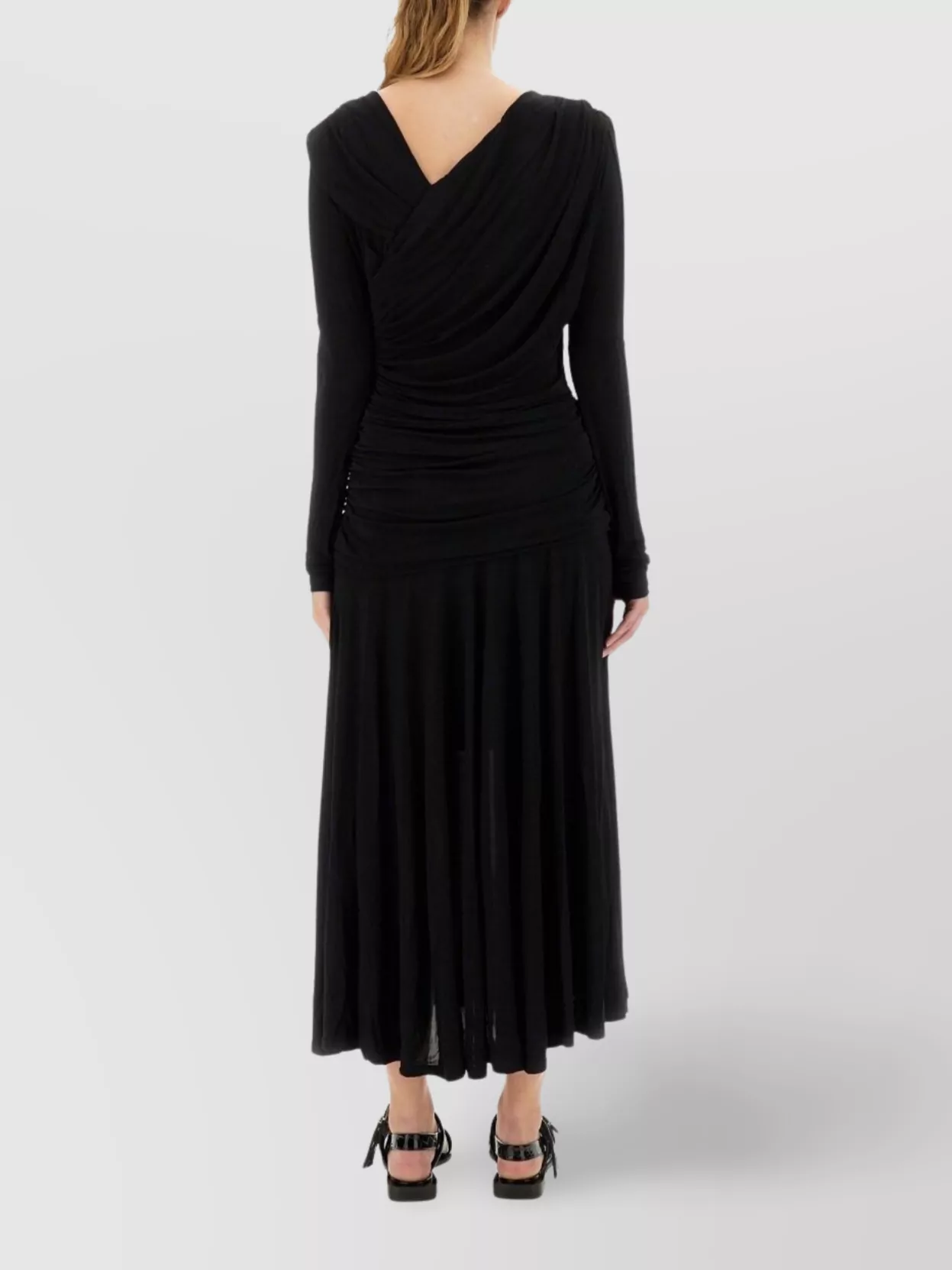 Ganni Draped Midi Dress Long Sleeves