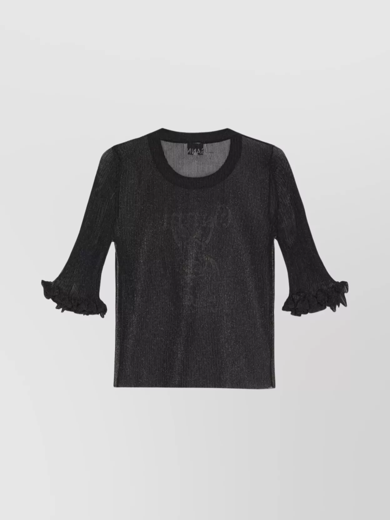 Ganni Graphic Print Sheer Knit Top With Ruffle Cuffs