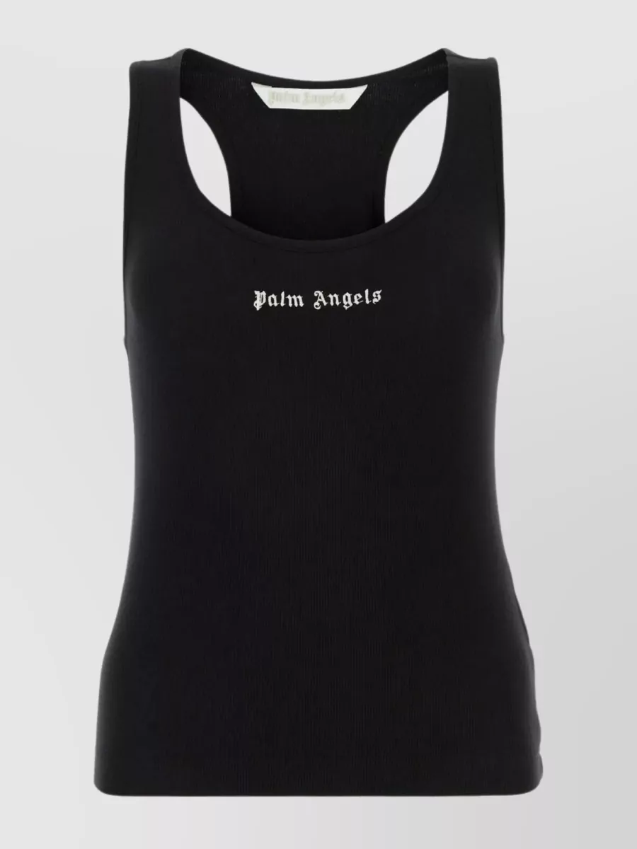 Shop Palm Angels Stretch Ribbed Cotton Tank With Cut-out Detailing In Black
