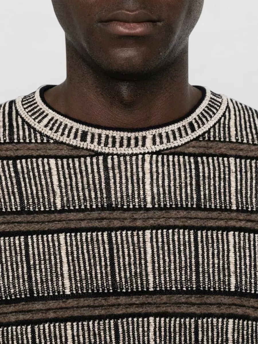 Giorgio Armani Silk And Virgin Wool Oversized Ribbed Striped Crewneck Sweater