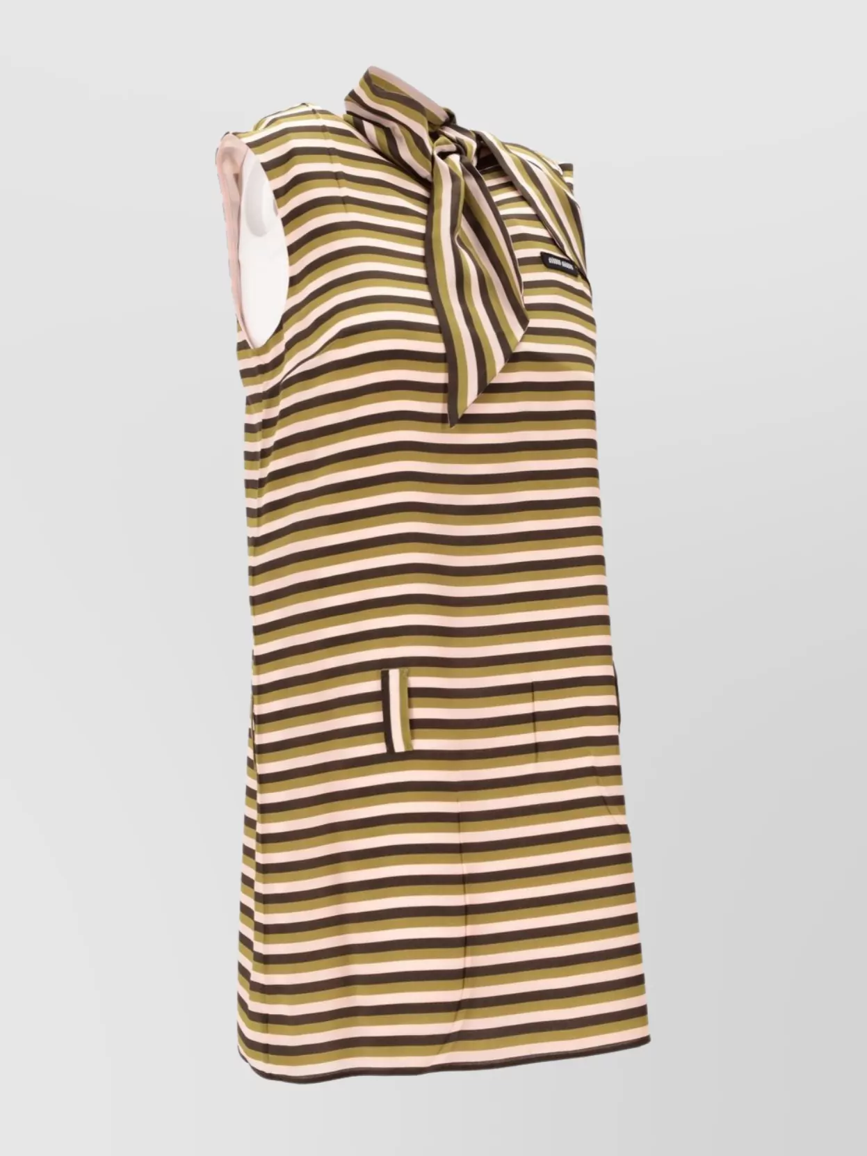 Miu Miu Striped Sleeveless Dress With Bow And Pockets