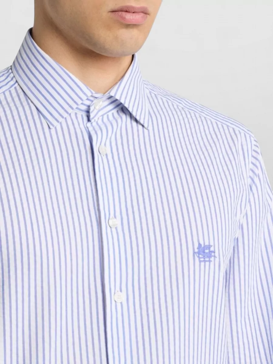 Etro Striped Nylon Silk Shirt Button Down Collar