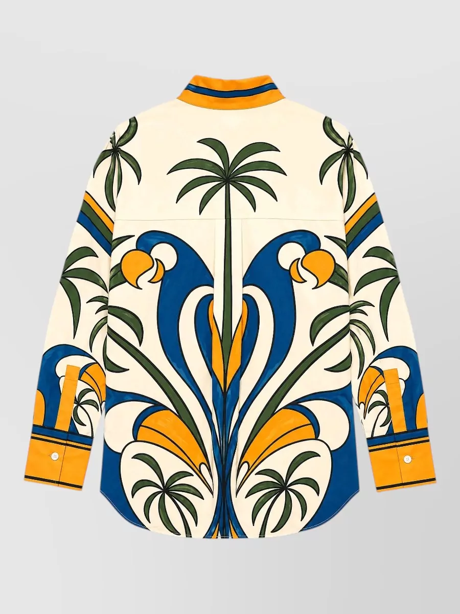Farm Rio Cotton Tropical-Print Long-Sleeve Shirt