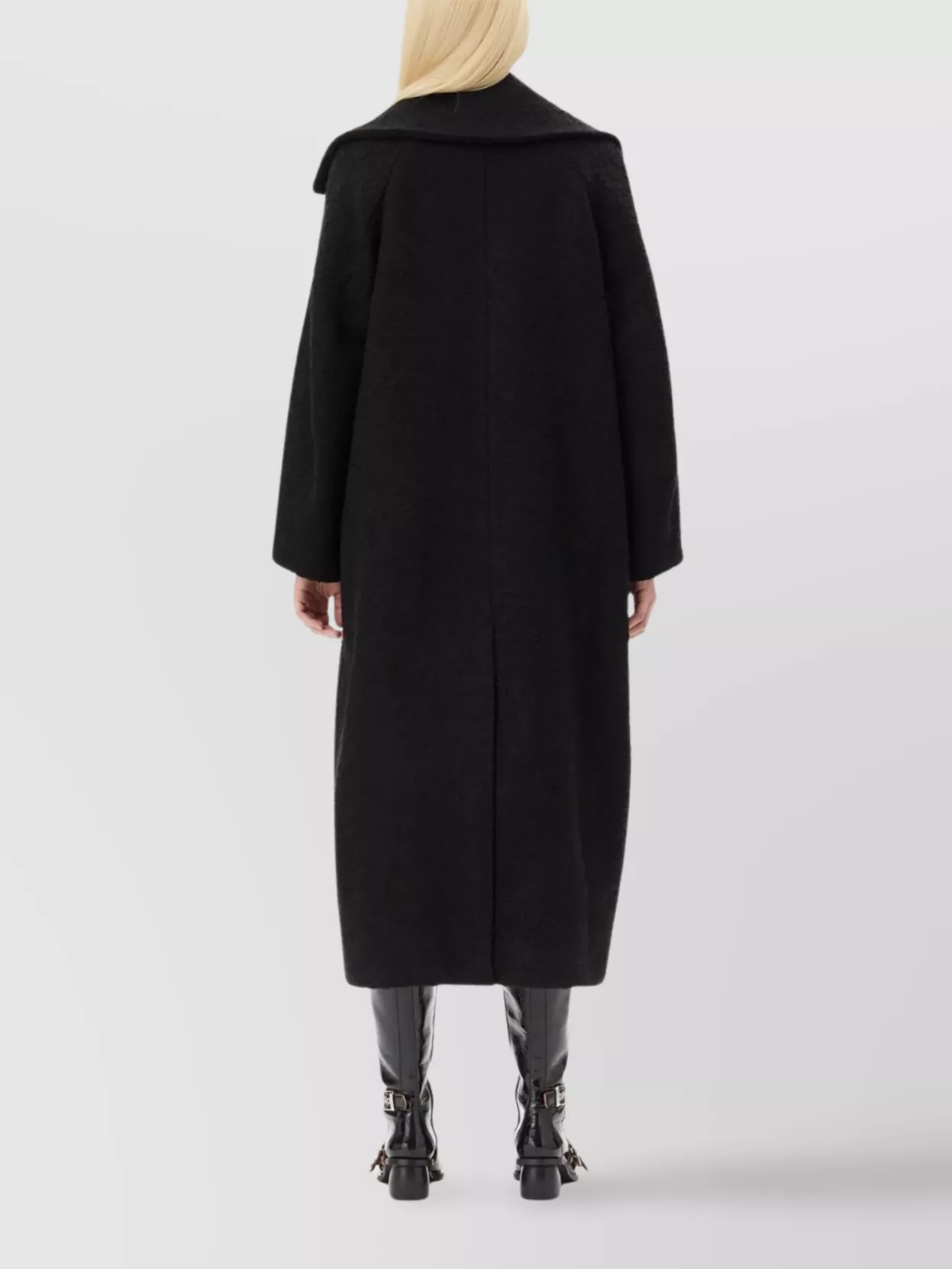 Ganni Textured Fabric Long Coat With Wide Lapels