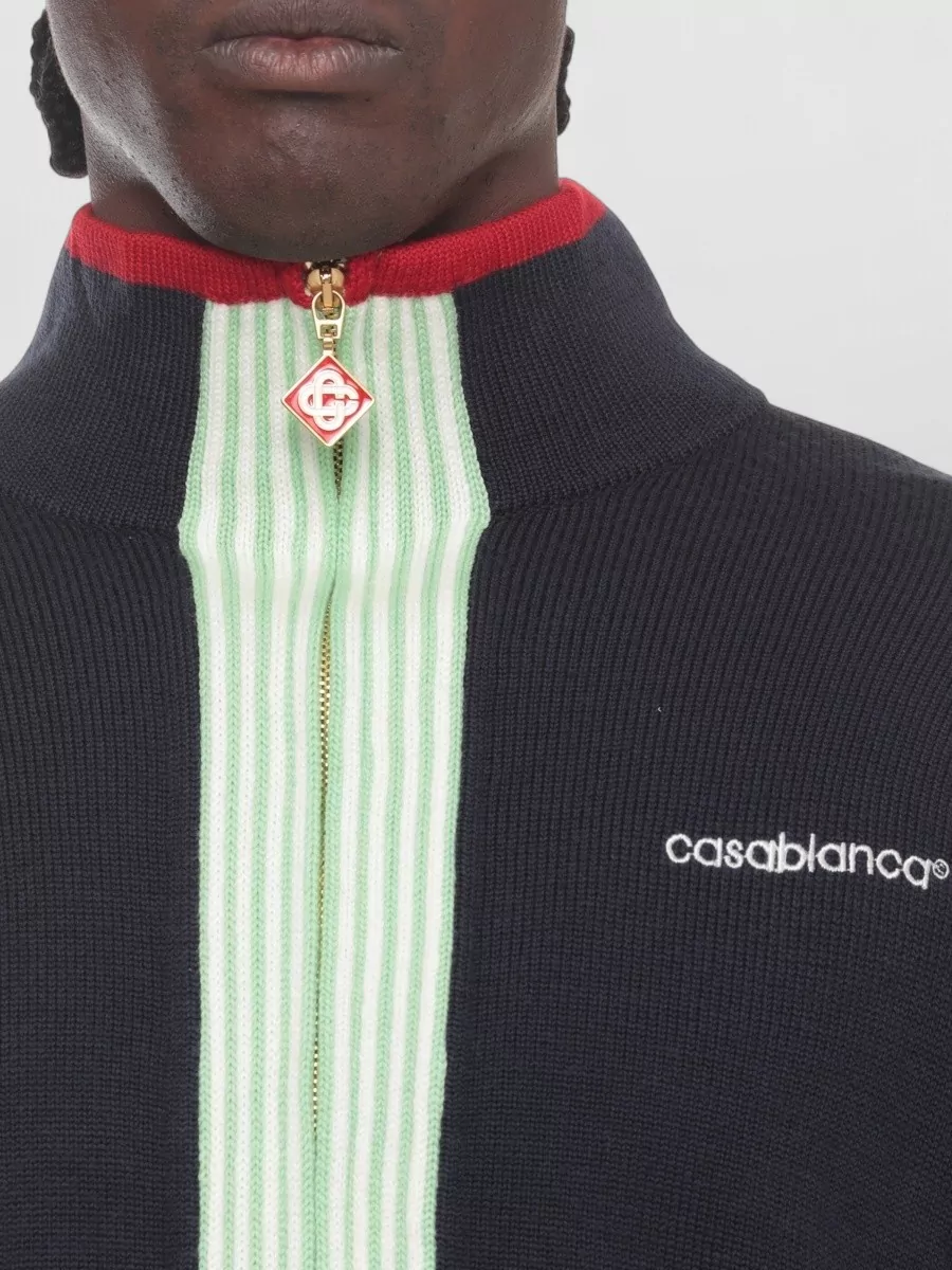 Casablanca Merino Wool Ribbed High-Neck Zip Jacket