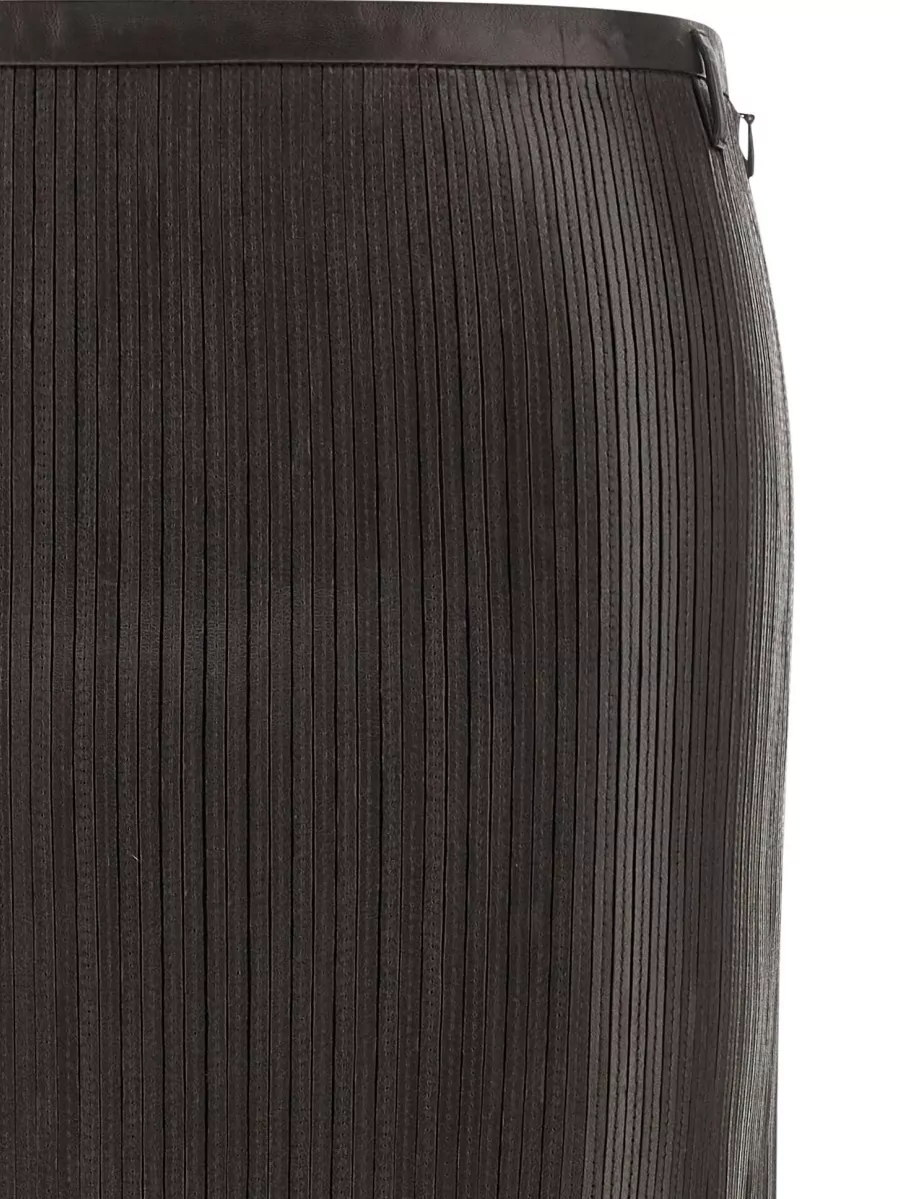Tom Ford Lamb Leather Ribbed Midi Pencil Skirt