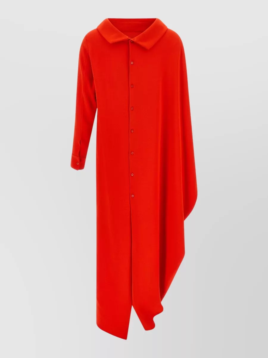 Balenciaga Silk Wool Draped Asymmetric Midi Dress