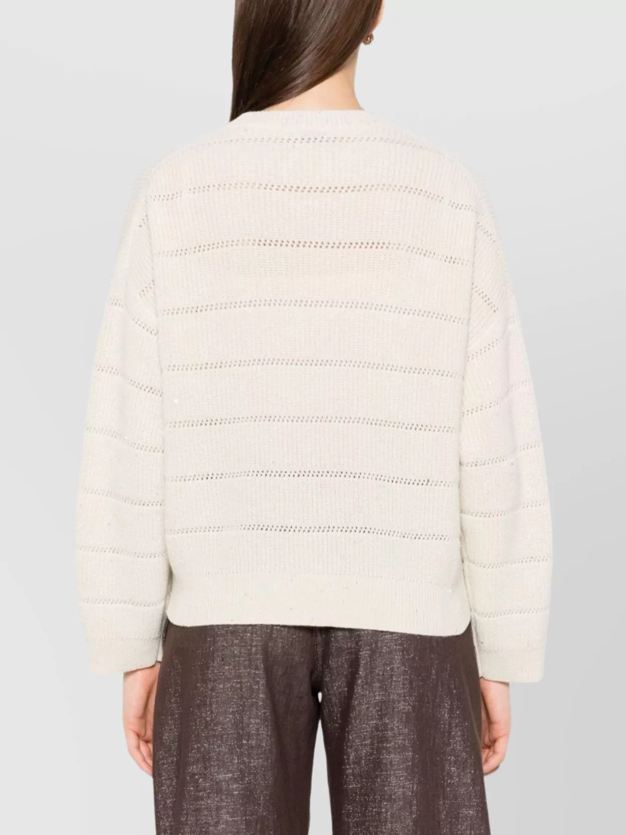 Brunello Cucinelli Knit Crew Neck Top With Long Sleeves In White