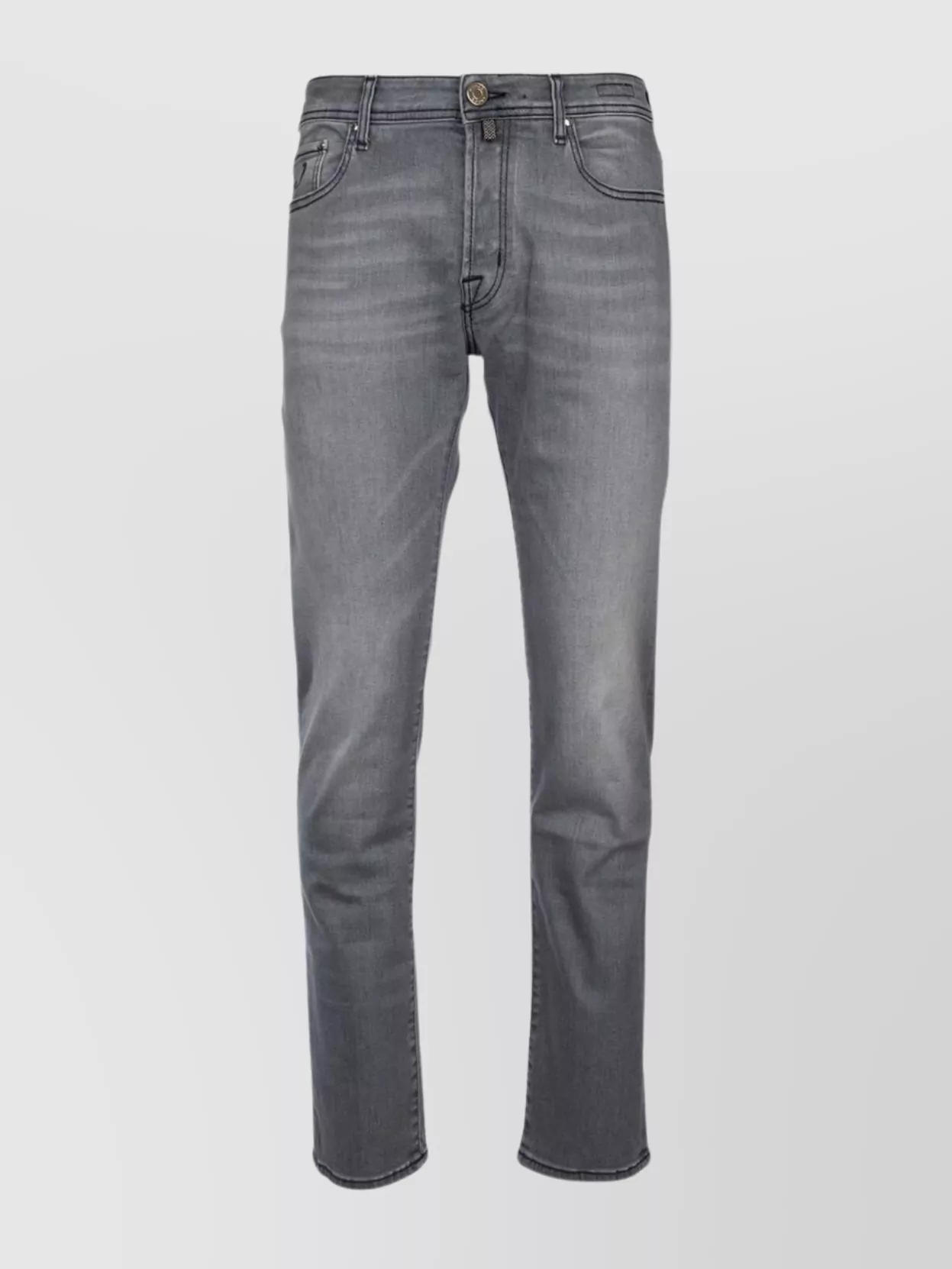 Jacob Cohen Denim Trousers With Back Patch And Contrast Stitching In Gray