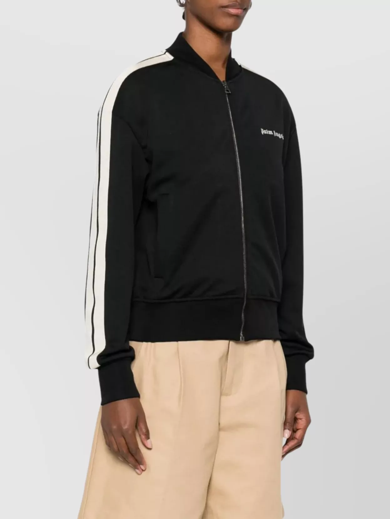 Palm Angels Stylish Bomber Jacket Contrast Stripe In Black