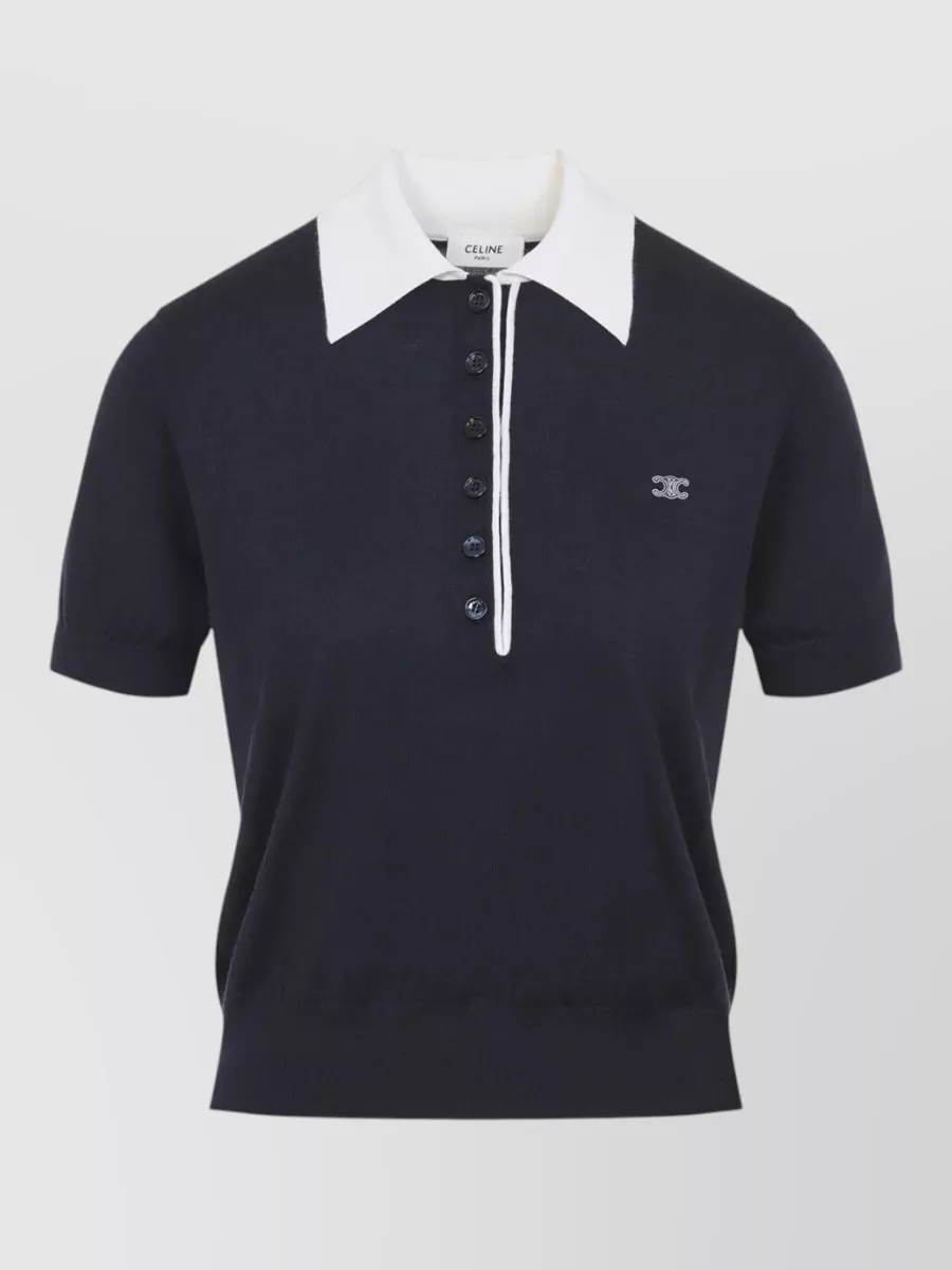 Celine Cashmere Silk Ribbed Polo Knit Top