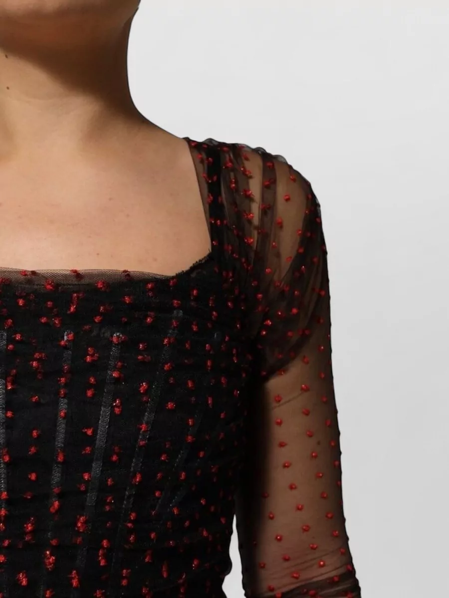 Dolce&Gabbana Silk Polka-Dot Lace-Trim Long-Sleeve Sheath Mini Dress