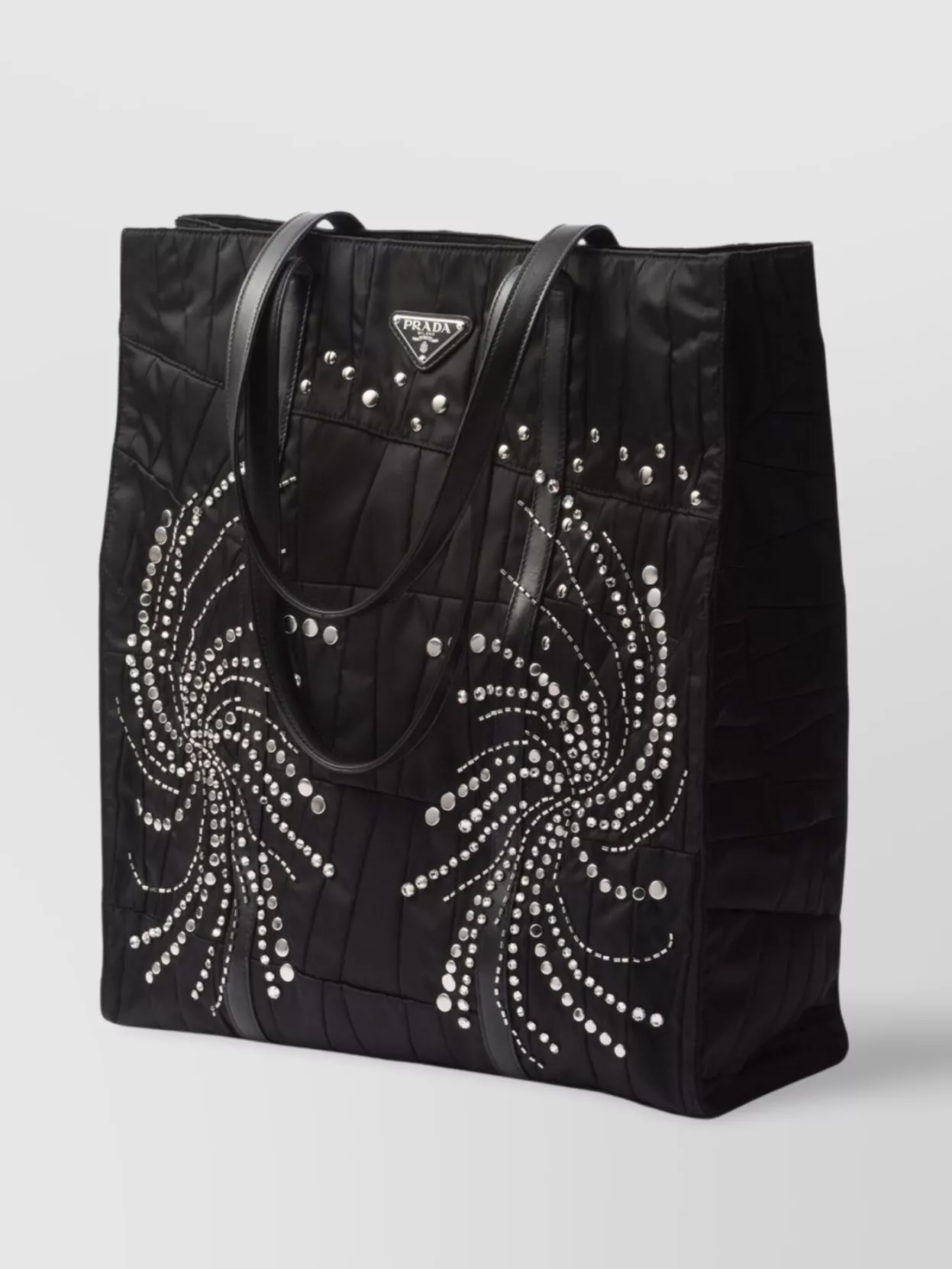 Prada Patch Embroidered Quilted Tote Bag In Black