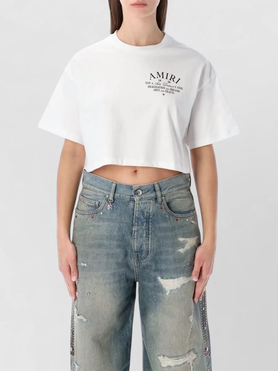 Amiri Art District Cropped T-shirt Short Sleeves In White