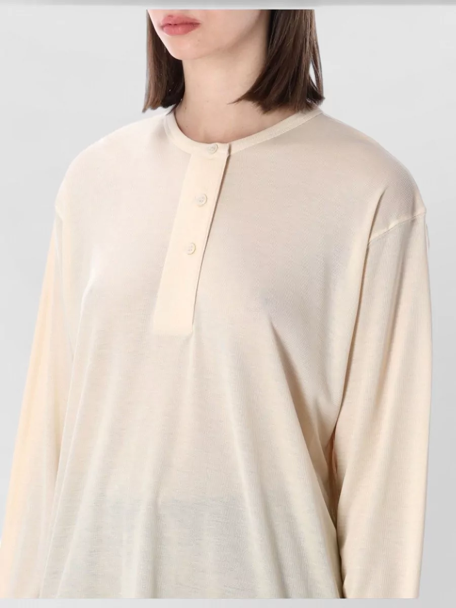 Studio Nicholson Lyocell Ribbed Long-Sleeve Grandad-Collar Top