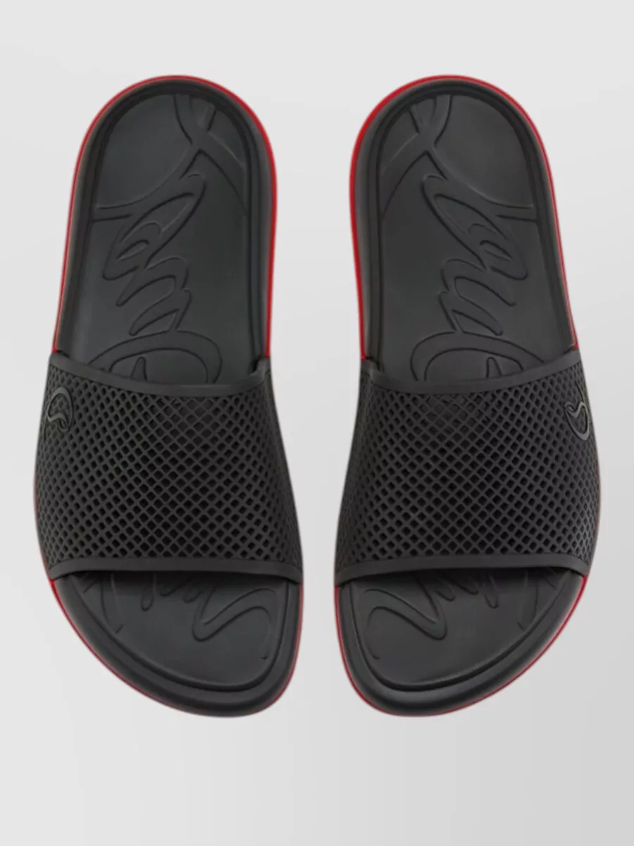 Christian Louboutin Slide Sandals Perforated Strap Contrasting Sole