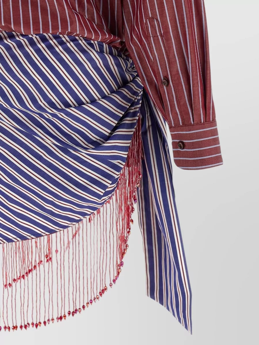 The Andamane Striped Cotton Patchwork Mini Shirt Dress