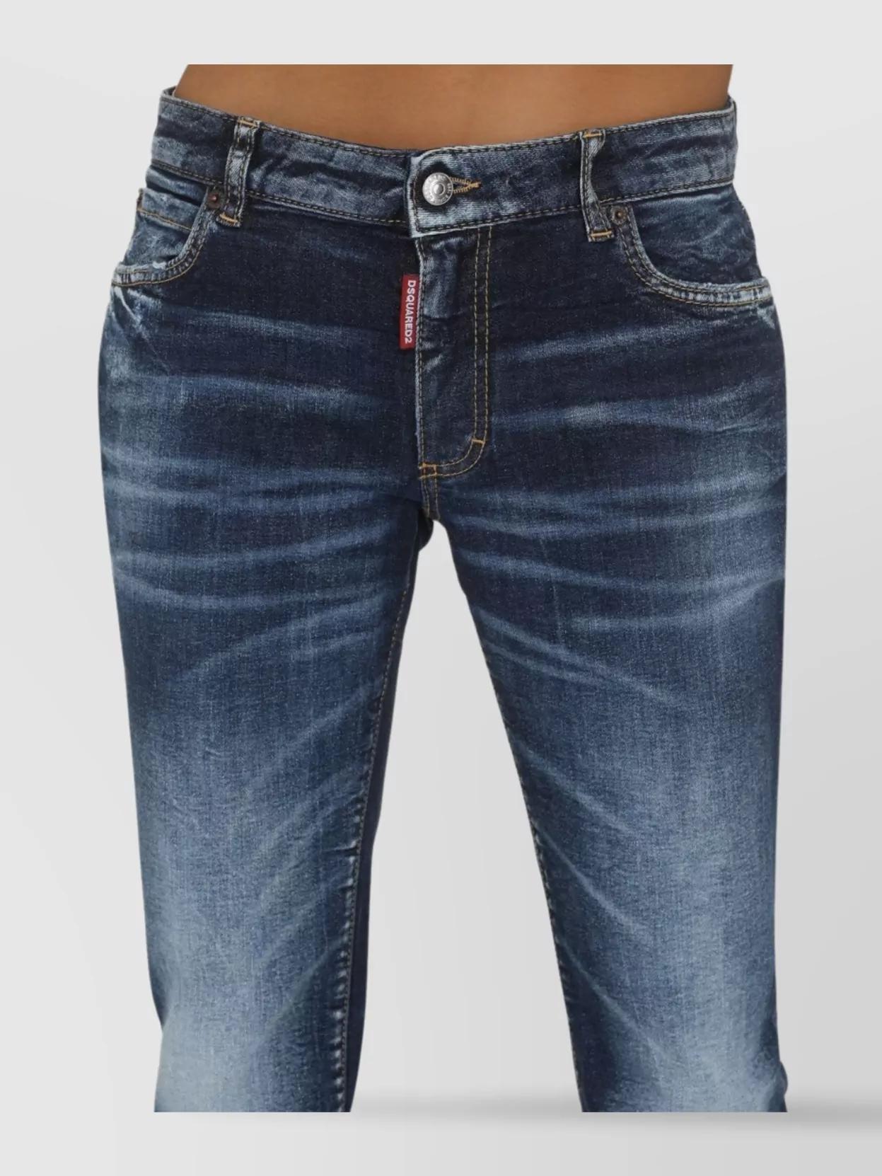 Dsquared2 Faded Wash Denim Trousers With Contrast Stitching