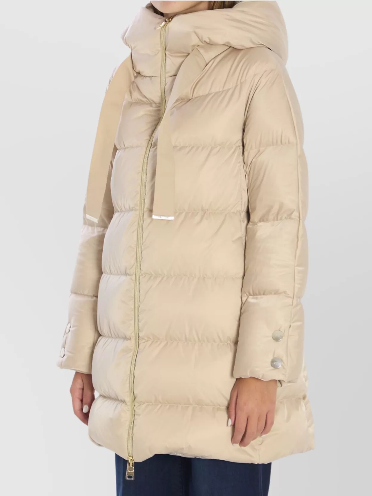 Herno Hooded Puffer Jacket Featuring Adjustable Drawstrings In Metallic