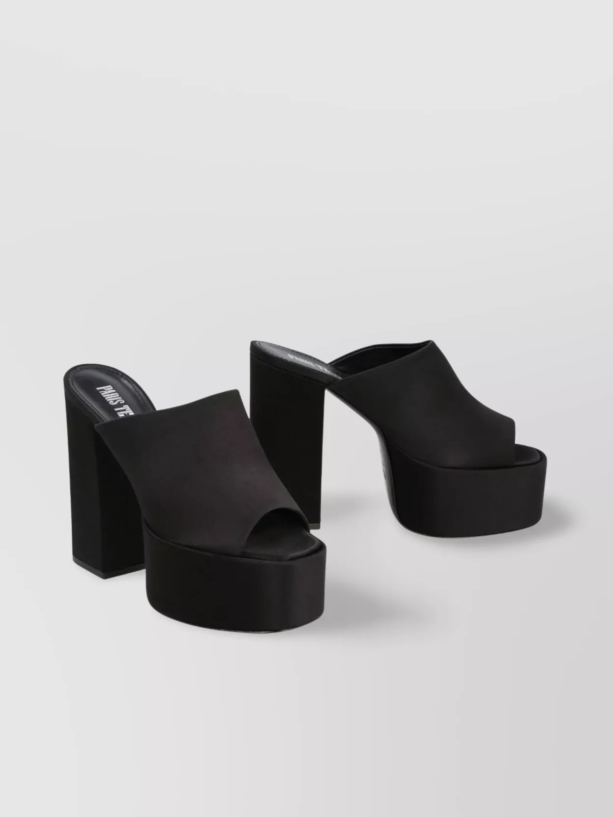 PARIS TEXAS SATIN BLOCK HEEL MULES WITH OPEN TOE