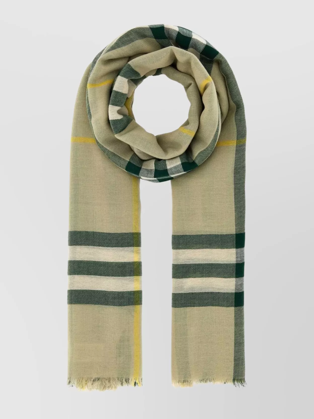 Shop Burberry Wool Scarf With Embroidered Stripes And Fringed Hem