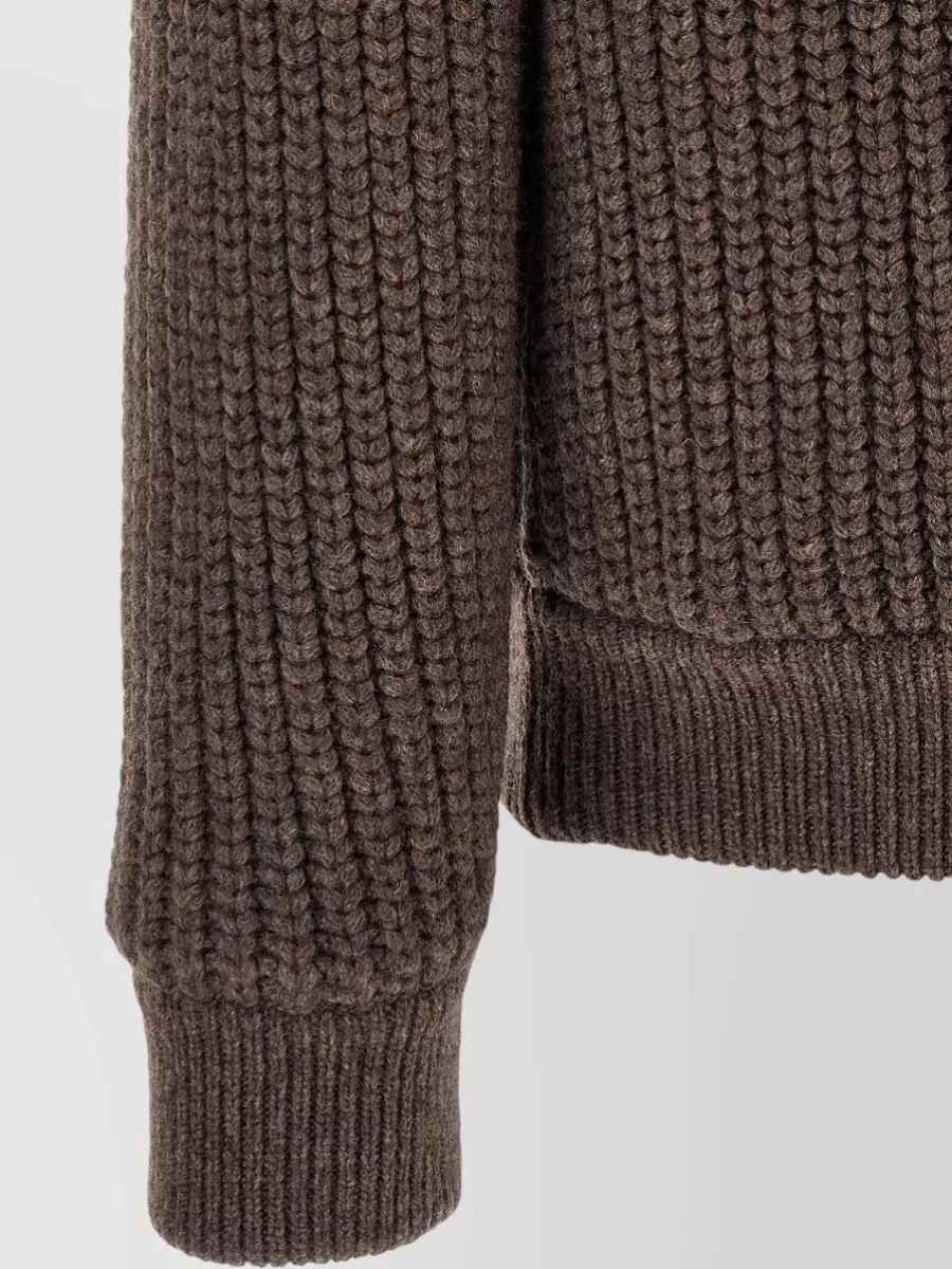 Brunello Cucinelli Suede Panel Ribbed Knit Jacket
