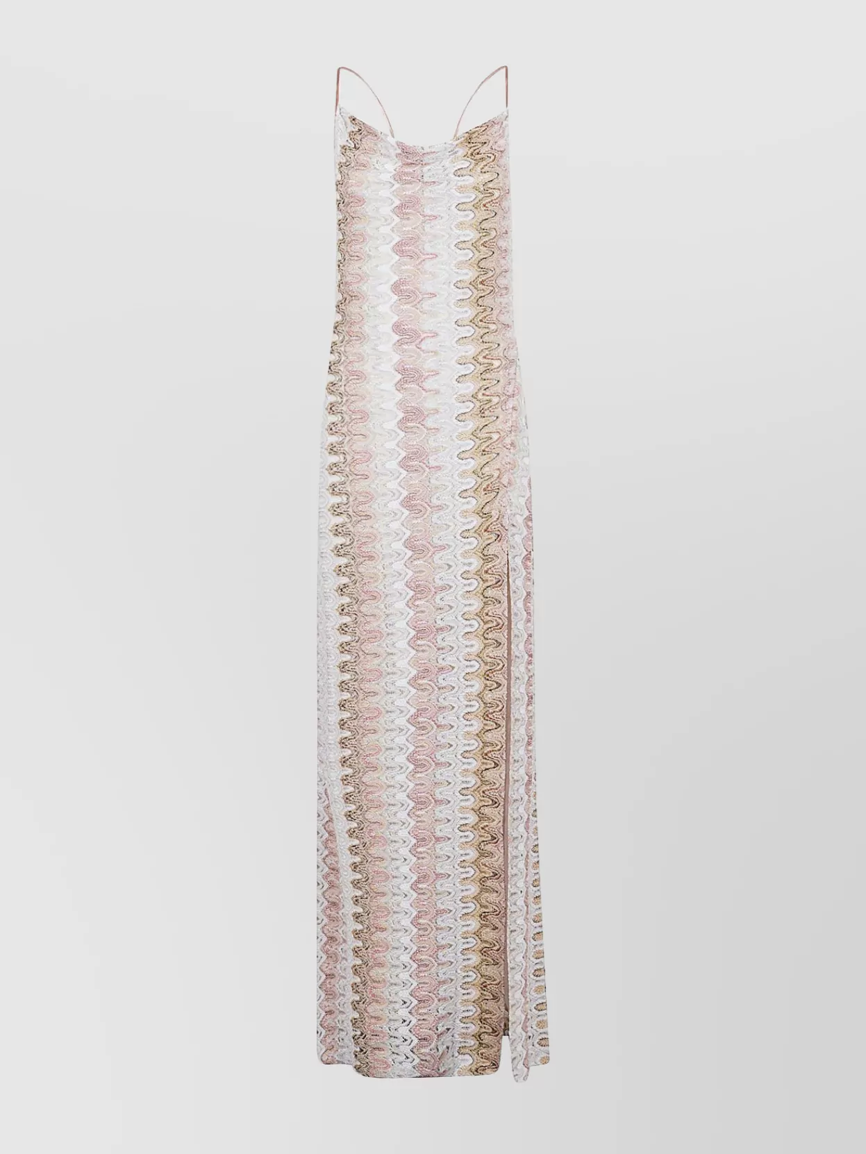 Missoni Long Dress With Spaghetti Straps And Metallic Finish In Neutral