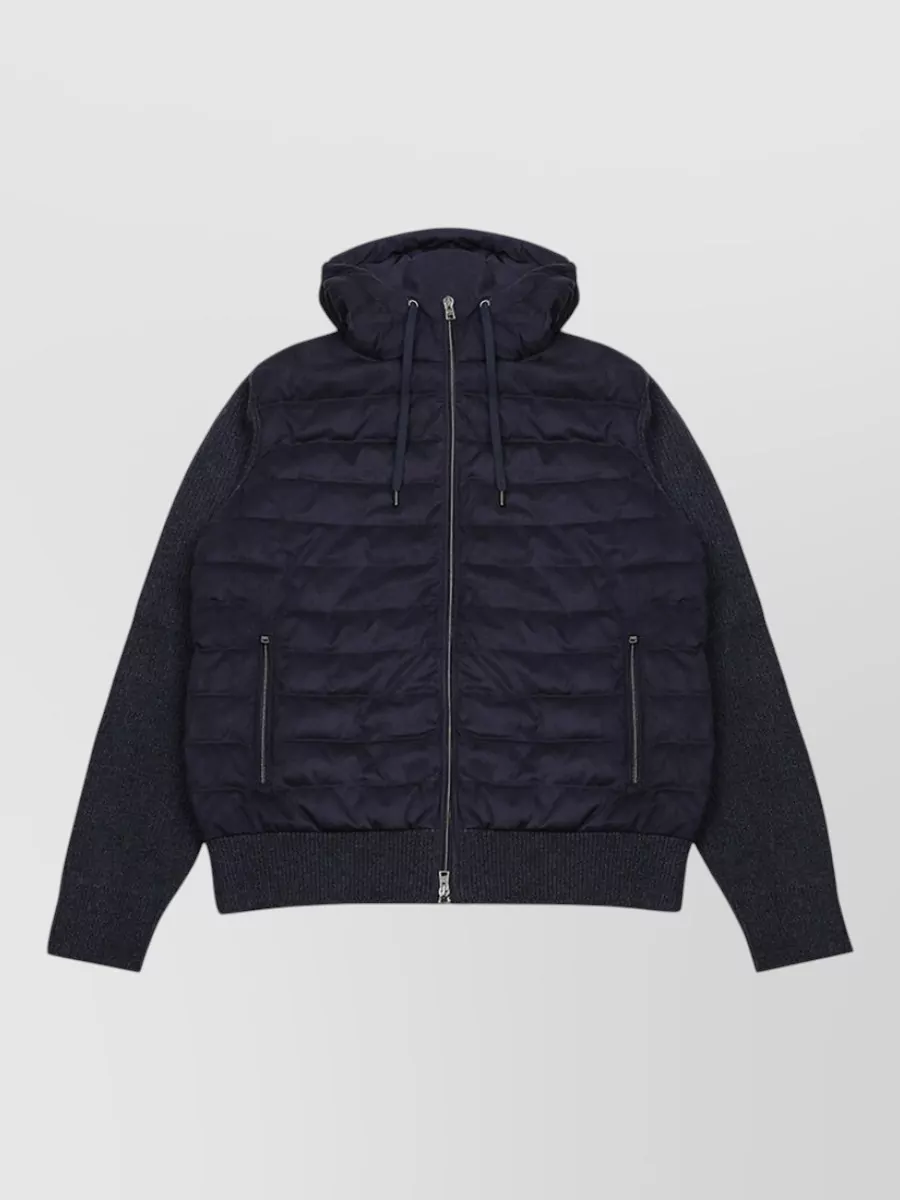 Herno Mens Hooded Jacket Knit Sleeves Quilted Front