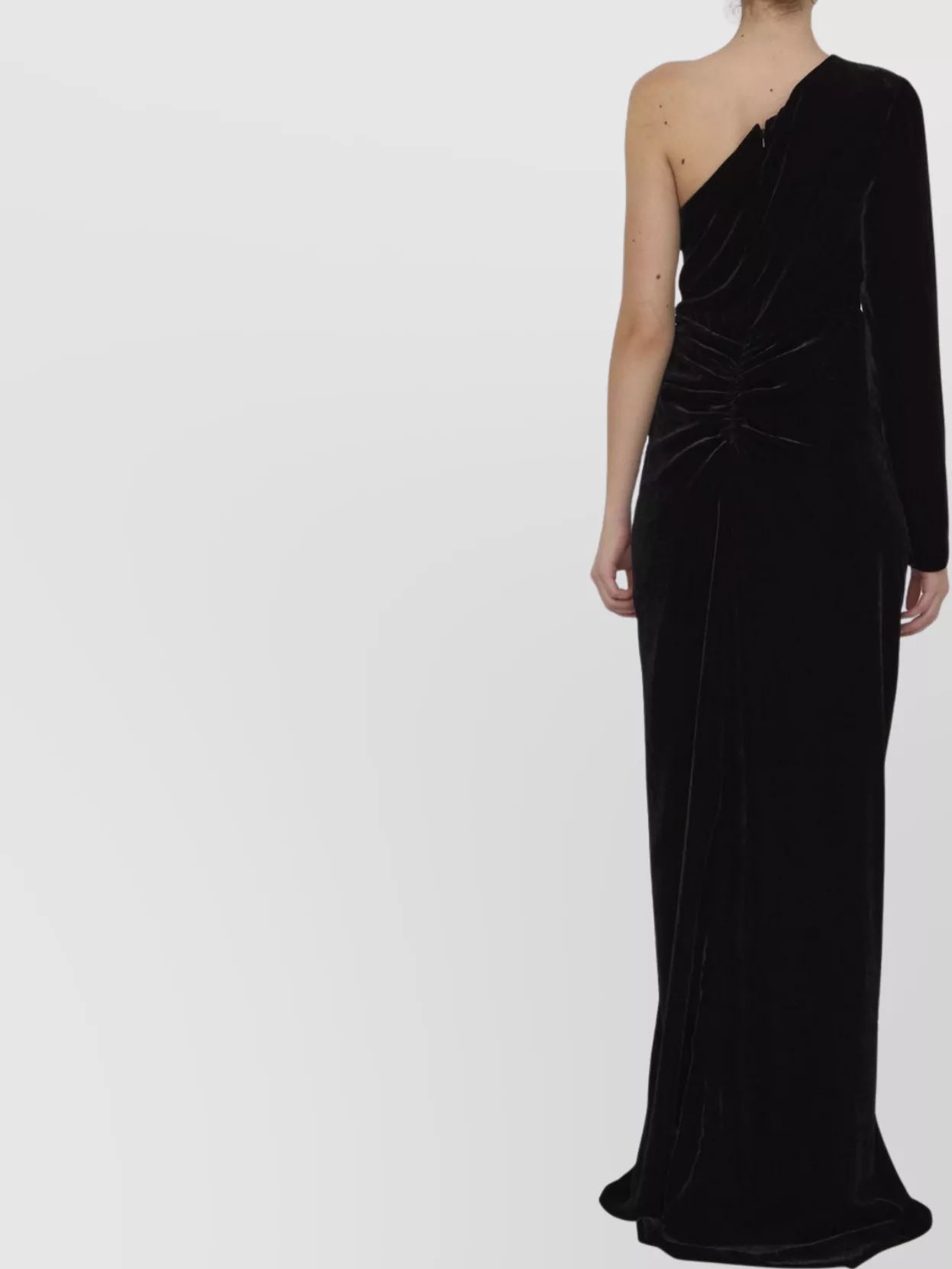 Costarellos Draped Silk Velvet One-Shoulder Dress