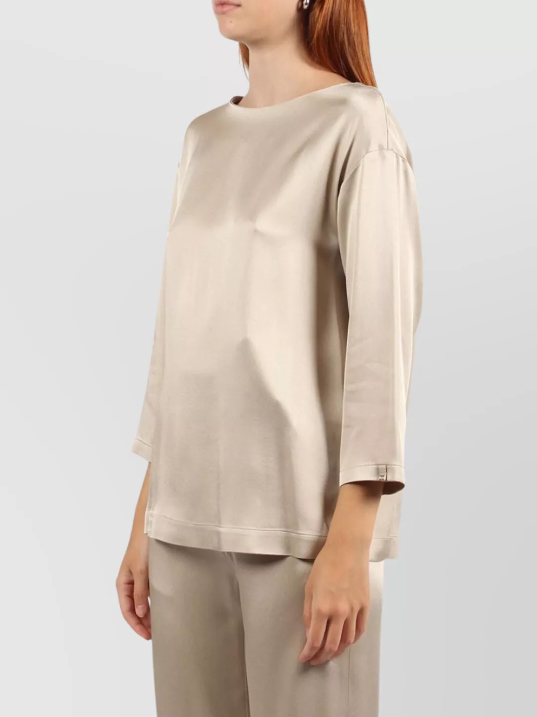 Herno Satin Boat Neck Top With 3/4 Sleeves