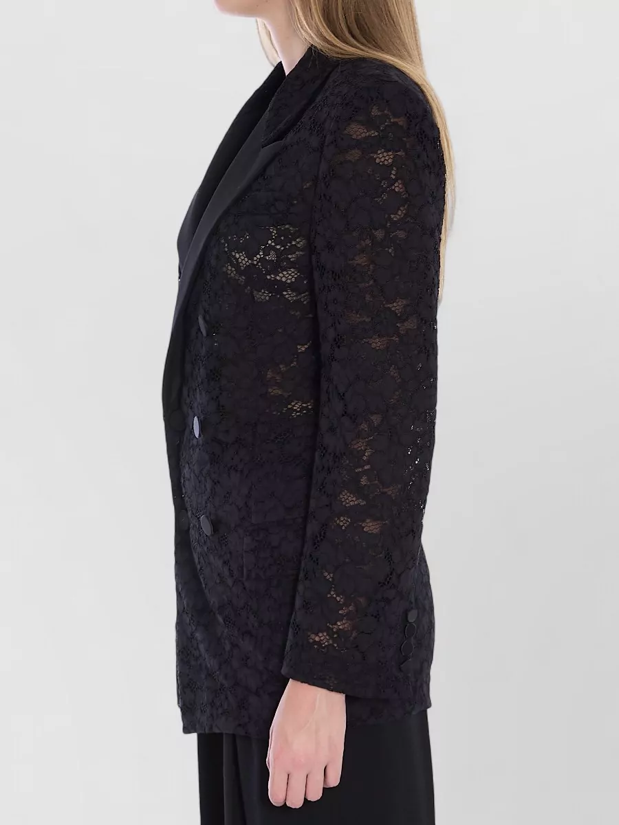 Saint Laurent Guipure Lace Tuxedo Jacket Structured Shoulders In Black