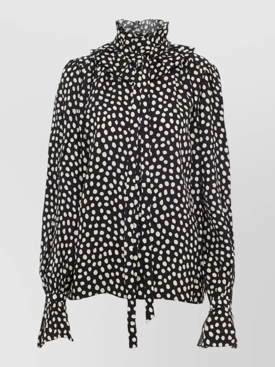 Chloé Turtle Neck Shirt Polka Dots Ruffled Collar In Black