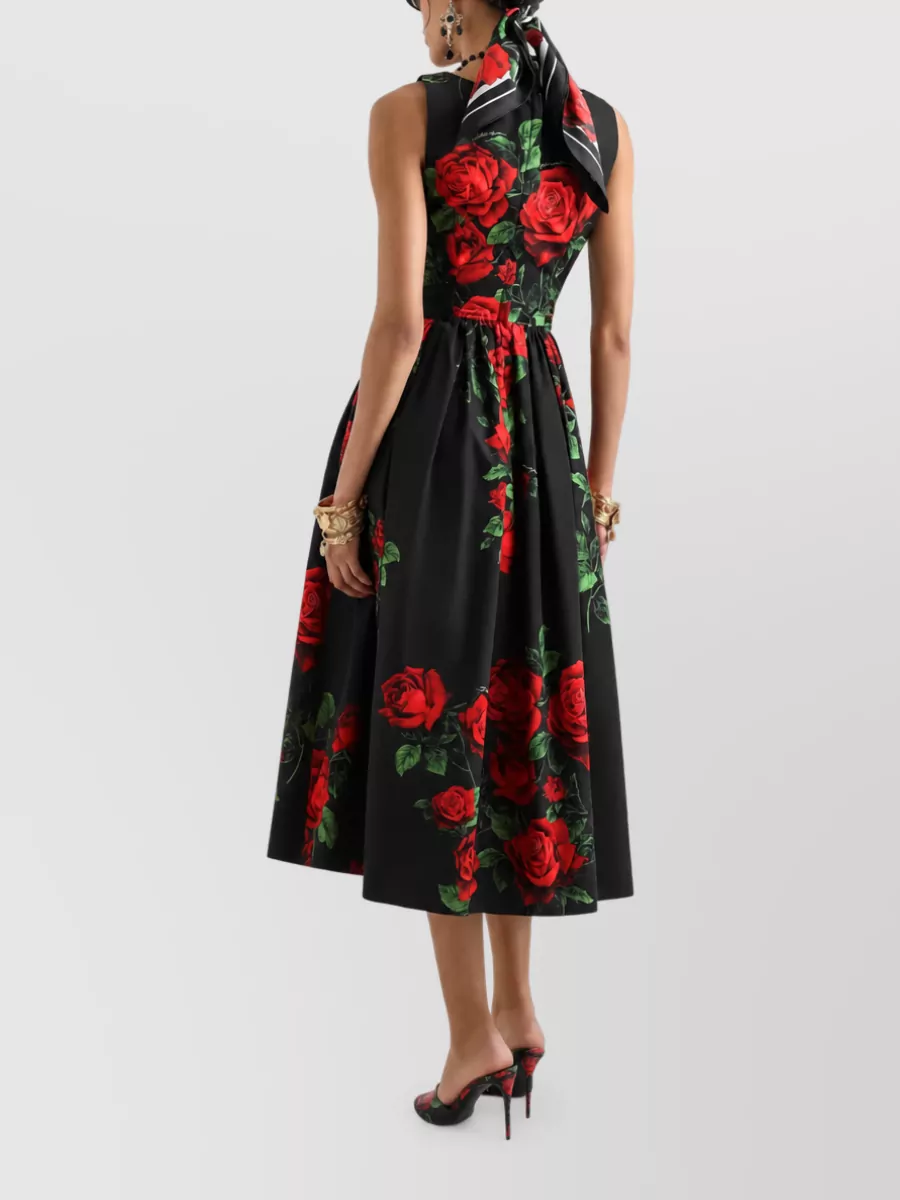 Dolce&Gabbana Cotton Sleeveless Boat Neck Floral Print Midi Dress